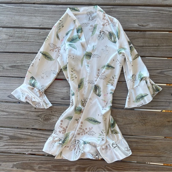 SHEIN Other - SHEIN Floral Satin Robe Dress | Bell Sleeve Kimono Mini (Runs Small)